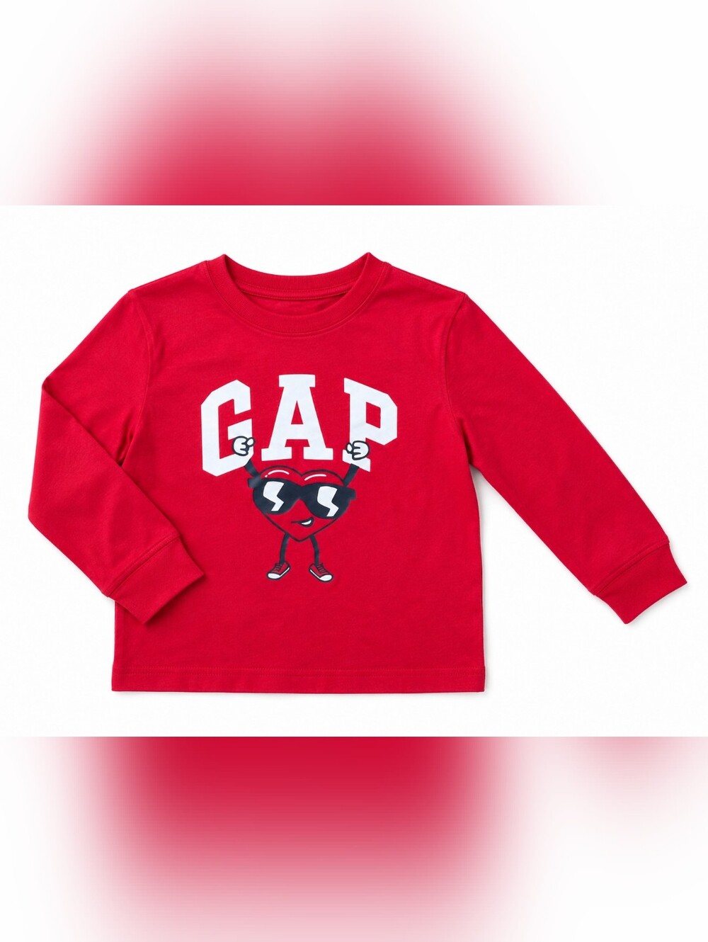 GAP Red Long-Sleeve Tee with Heart Character Graphic